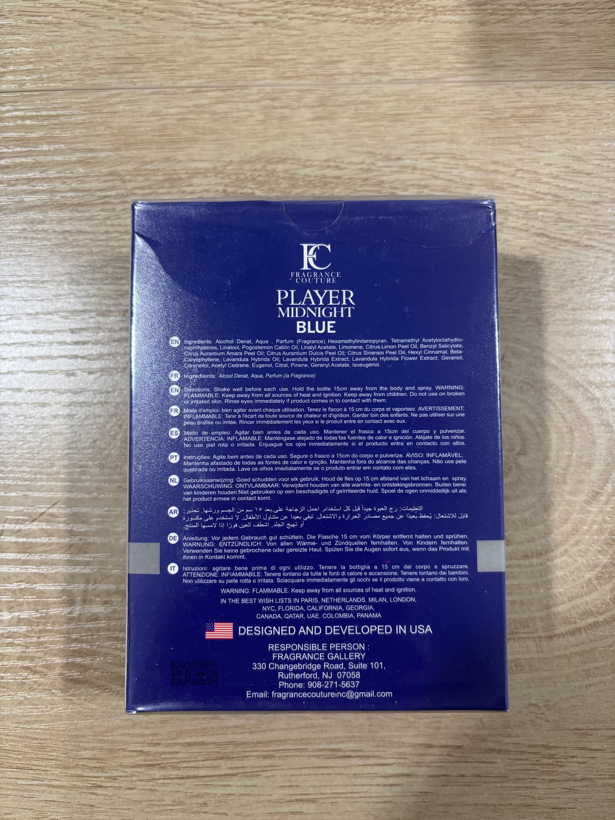 Player Midnight Blue for Men Eau de Parfum 100ml / 3.4 fl oz